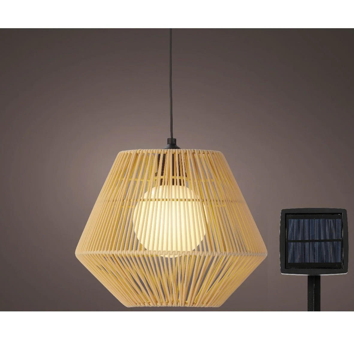 18x22.5cm Natural Wicker Solar Pendant Light - Image 2