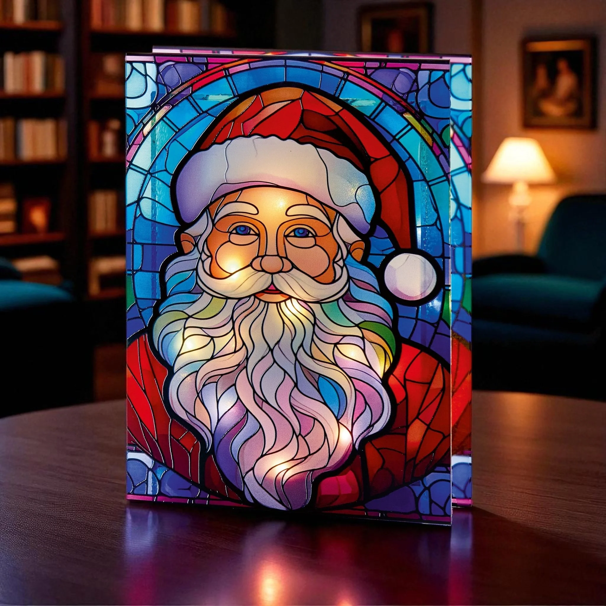 21x28 cm Stained Glass Santa Light, 50 LEDs, Double-Sided - Image 2