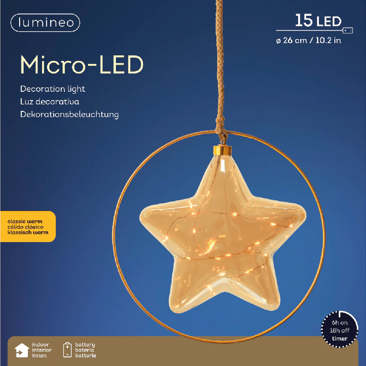 26cm Battery Operated Amber/Classic LED Star - Image 3