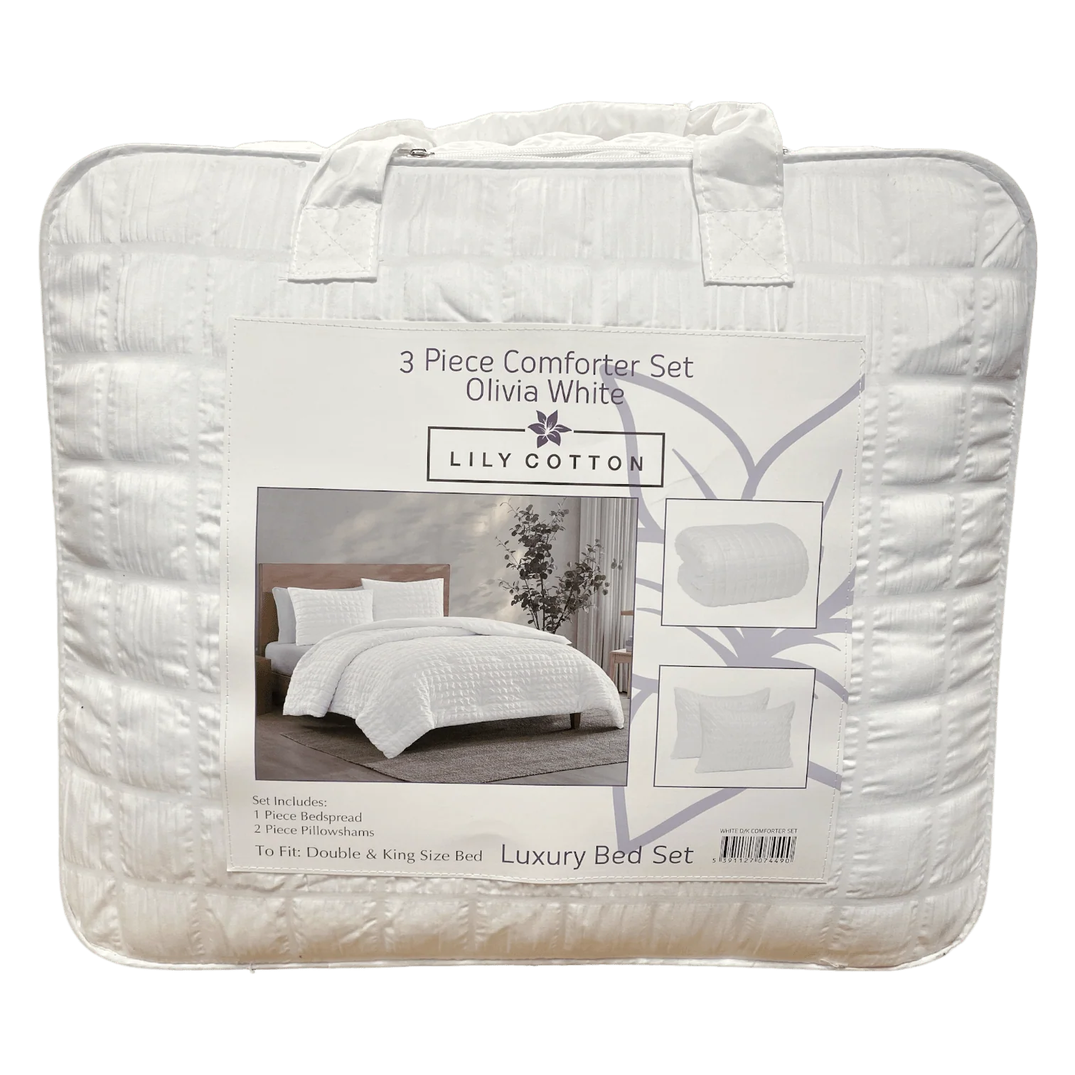 3 Piece Comforter Set Olivia White