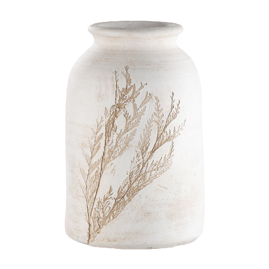 30cm Cream Leaves Ceramic Vase