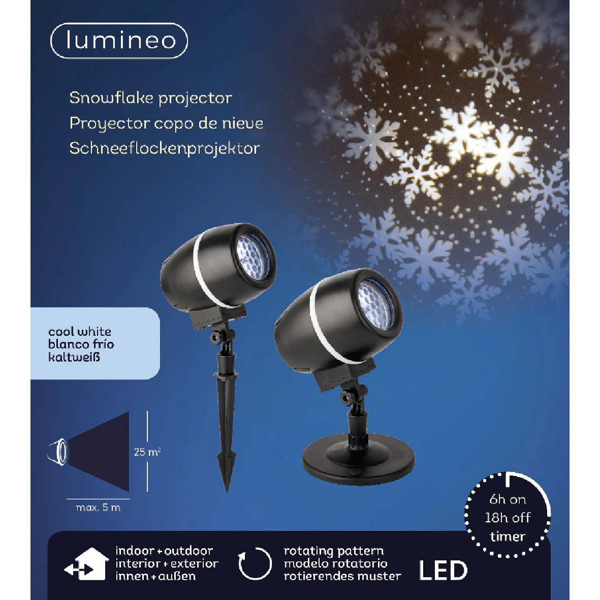 35cm LED Spinning Snowflake Projector - White - Image 3