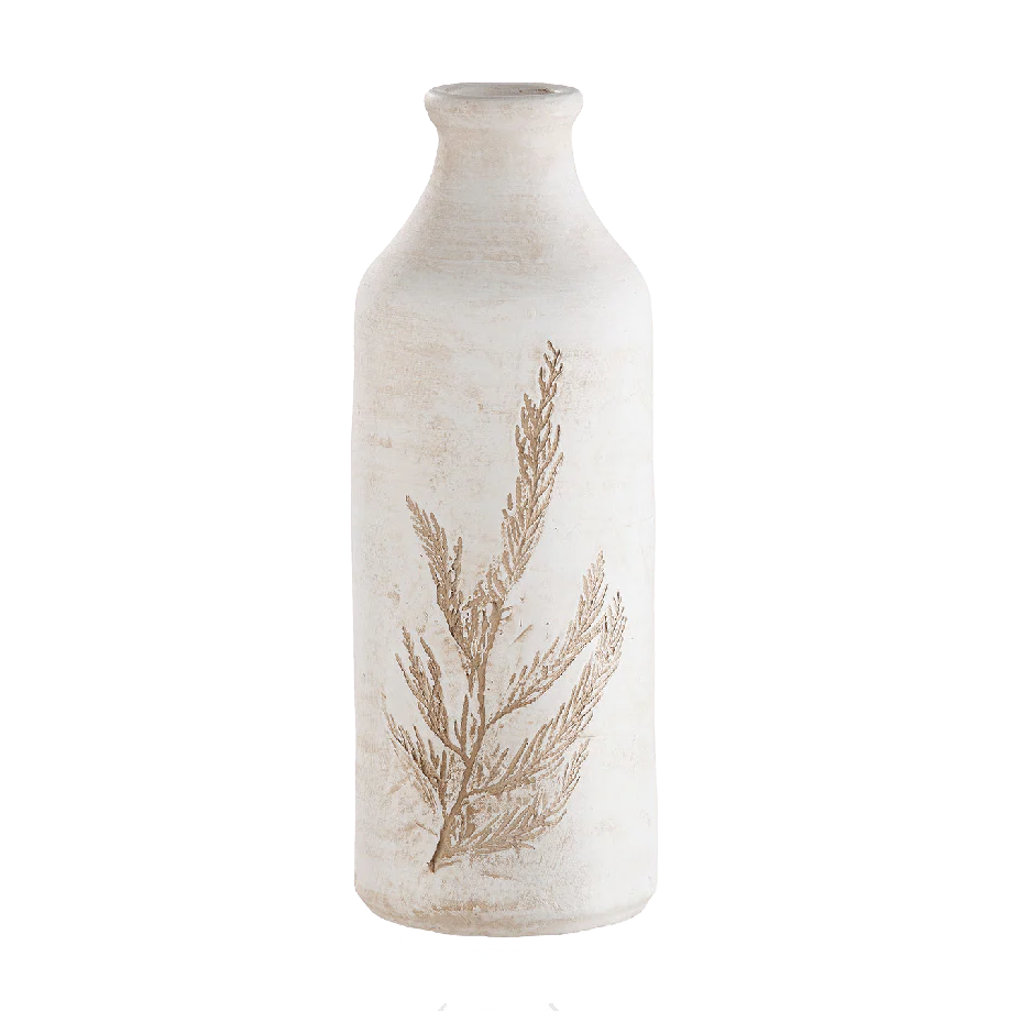 37cm Cream Leaves Ceramic Vase