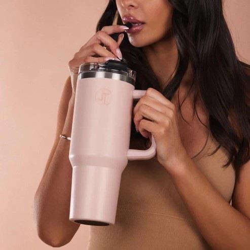 40oz Double Wall Vacuum Mug with Handle Peach - Image 2