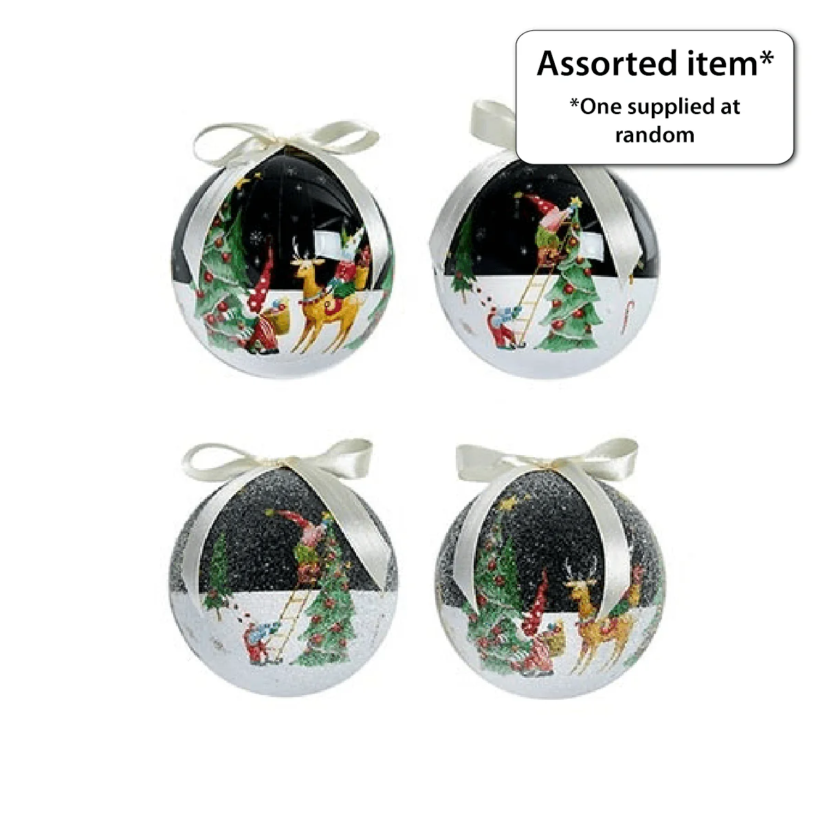 75mm Jolly Elf Bauble Decoupage Bauble - One Supplied