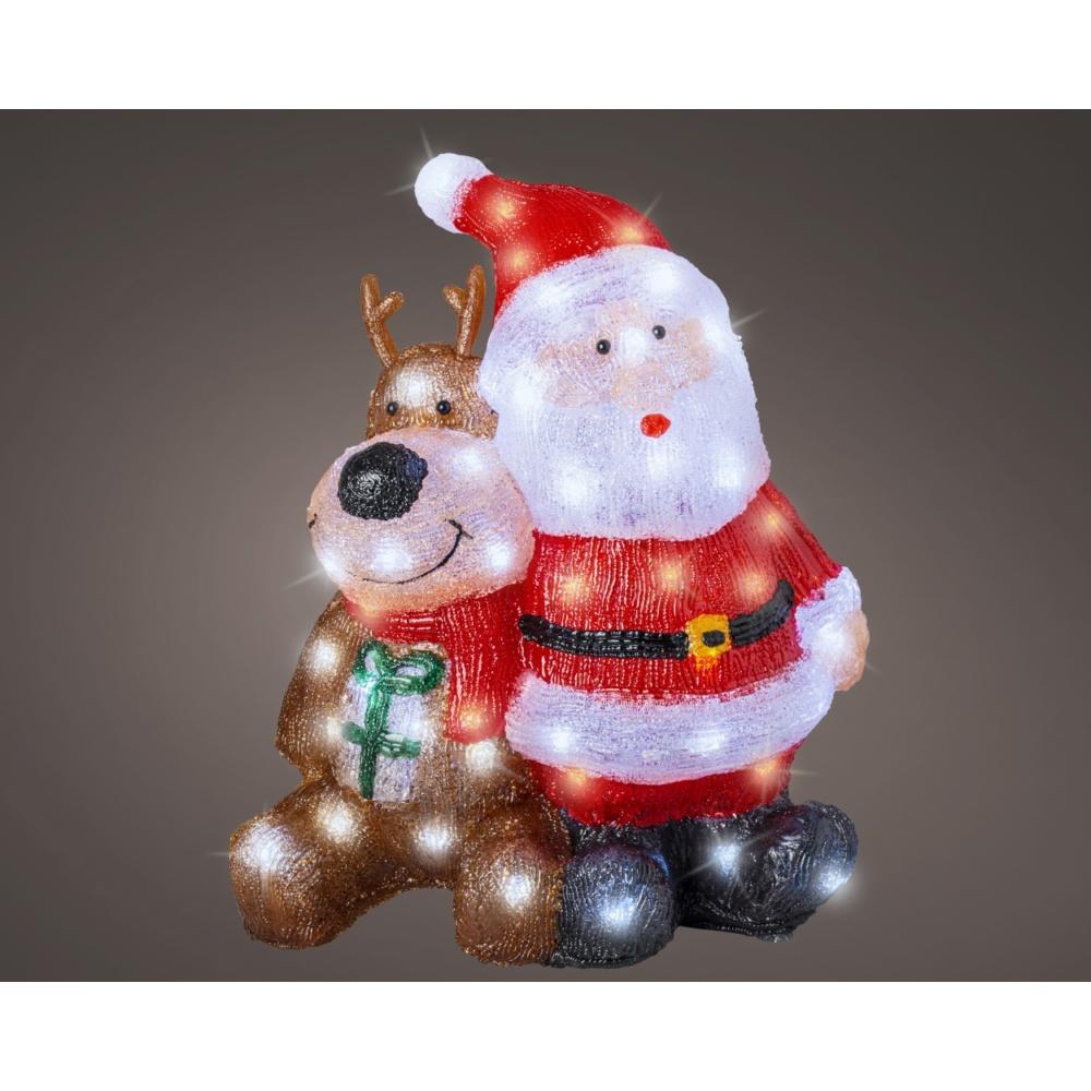 Lumineo LED Acrylic Santa with Reindeer - 40cm 9500621