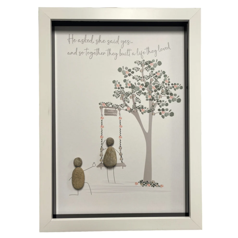 A4 Pebble Art He asked, She said yes... - White