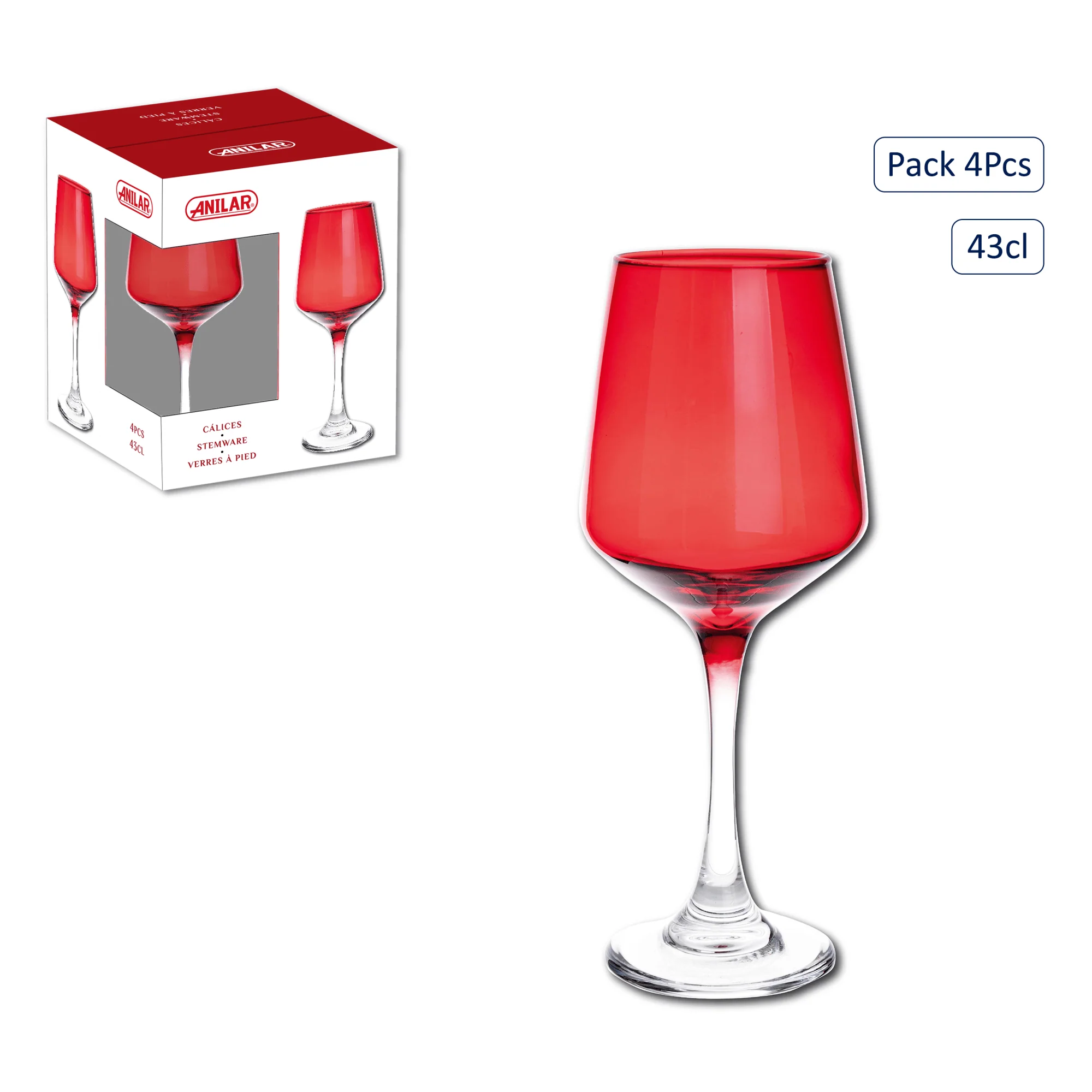 Anilar 4-Pack Red Glasses – 43cl