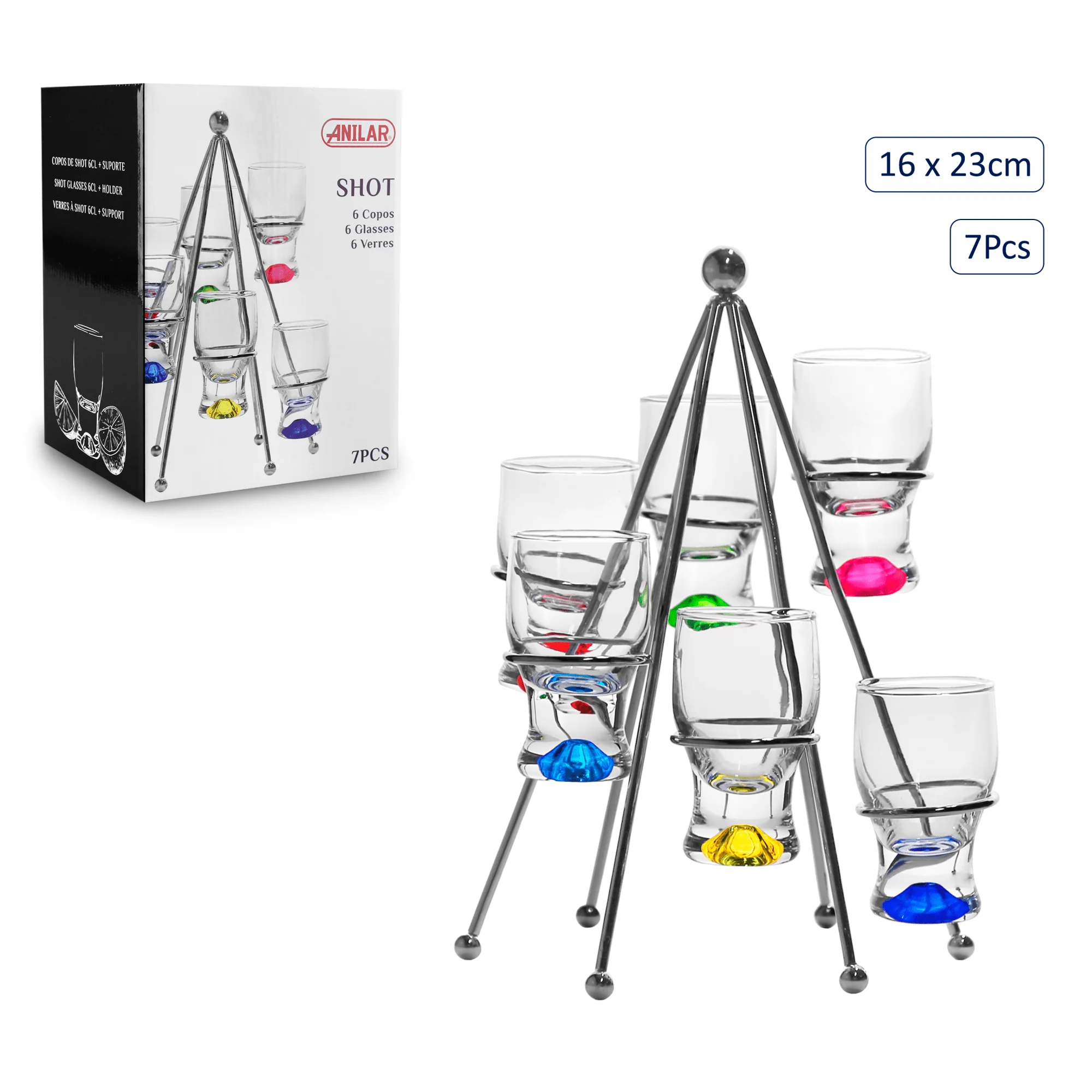 Anilar Multi-Coloured 6 Shot Glasses on Cone Shaped Stand - Image 2
