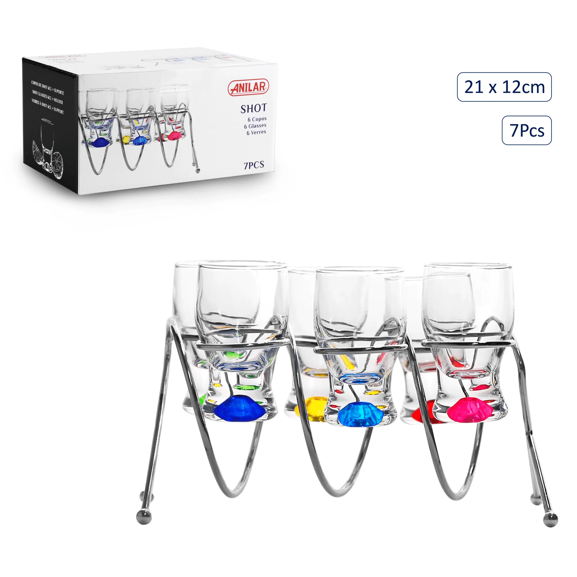 Anilar Multi-Coloured 6 Shot Glasses on Spiral Stand - Image 2