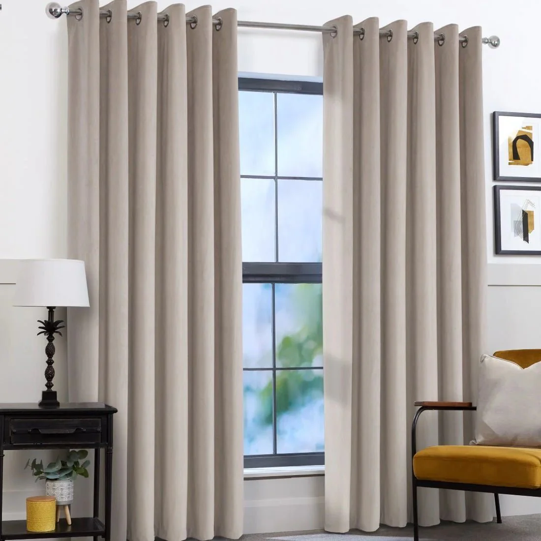 Aspen Sesame Eyelet Curtains 90 x 90