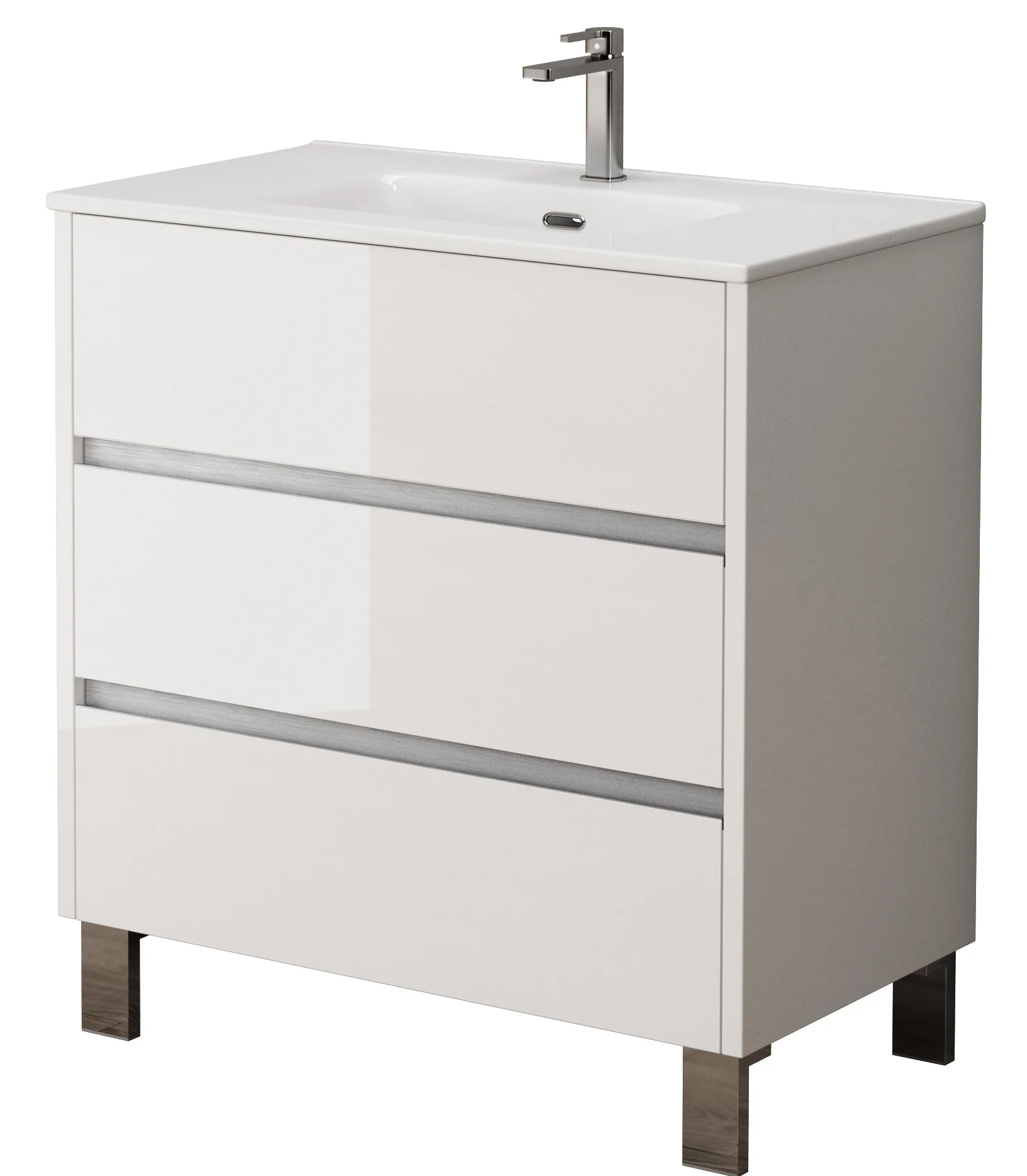 Bathroom Studio  Harvey 80cm 3 Drawer Floor Standing Unit Gloss White - Image 2