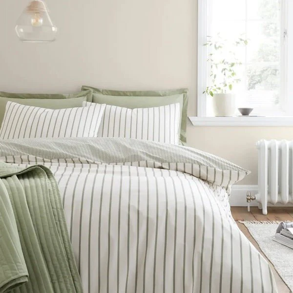 Bianca Hampton Stripe Green 200 Thread Count Duvet Cover Set – Double