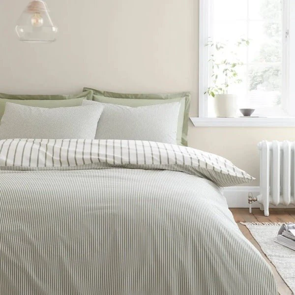 Bianca Hampton Stripe Green 200 Thread Count Duvet Cover Set – Super King - Image 3