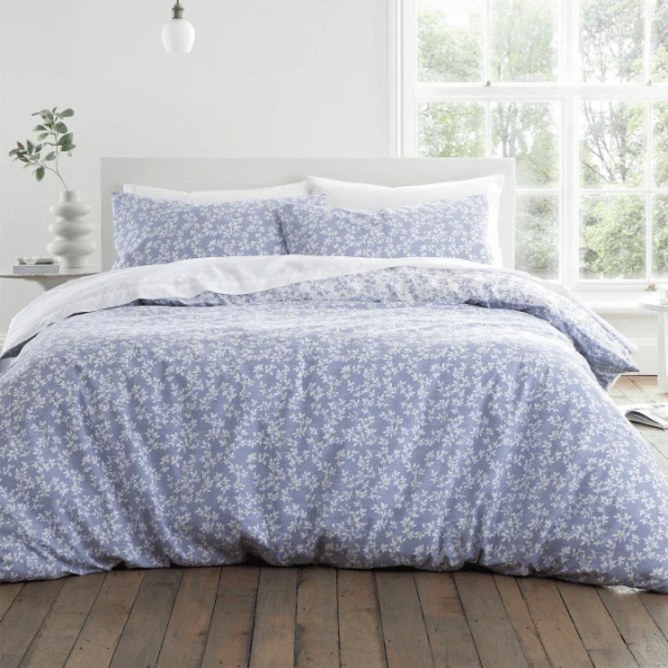 Bianca Shadow Leaves Blue 200TC Duvet Cover Set Double