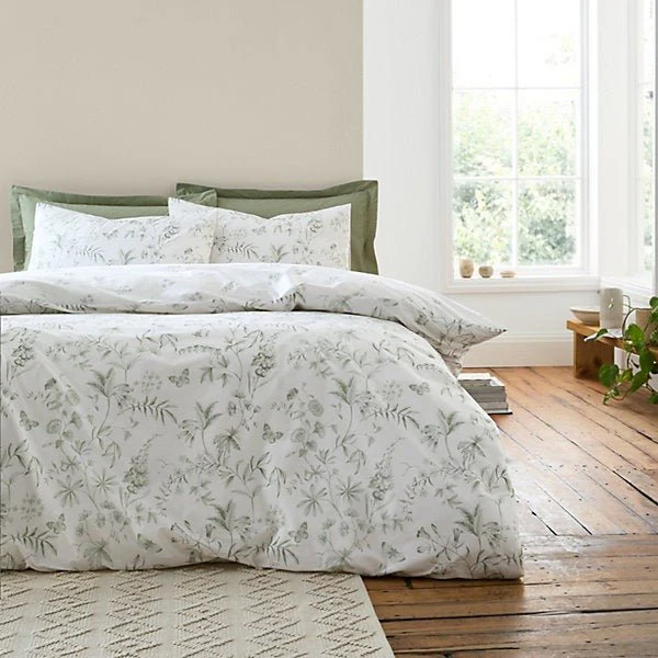 Bianca Thea Floral 200 Thread Count Cotton Green Reversible Duvet Cover Set – King