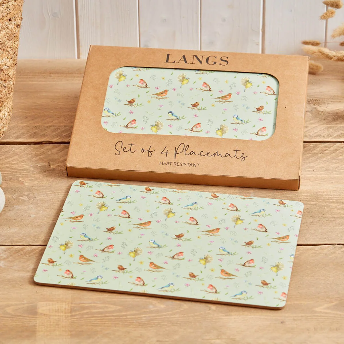 Bird Repeat Placemat S/4 In Display Box Heat Resistant Wood - Image 2