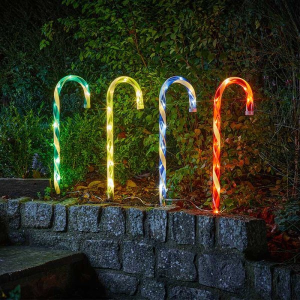 CandyCane Stakes Set of 4 - Multi Coloured Battery Operated