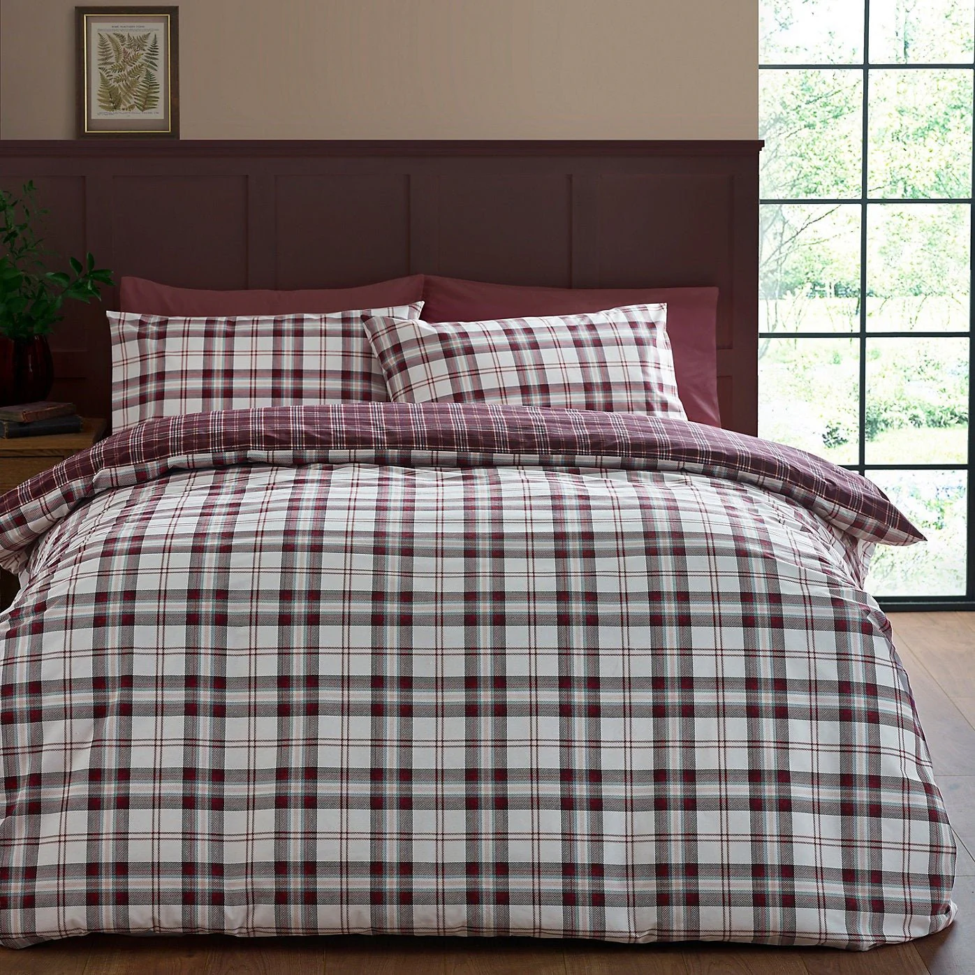 Catherine Lansfield Bedding Kelso Check Duvet Set Plum - Double - Image 2
