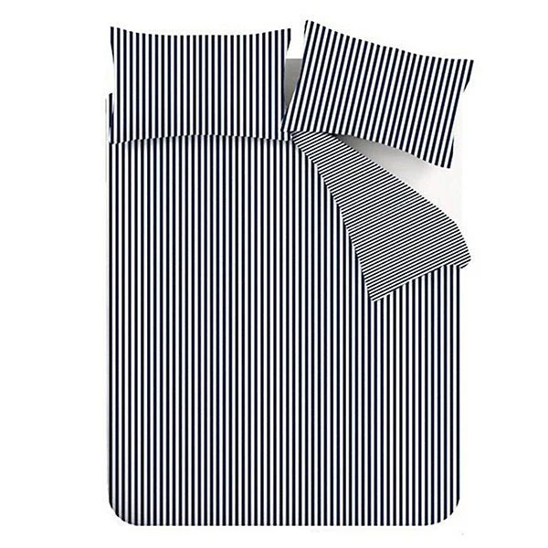 Catherine Lansfield Brushed Cotton Navy Blue Stripe Reversible Duvet Cover Set - Super King - Image 4