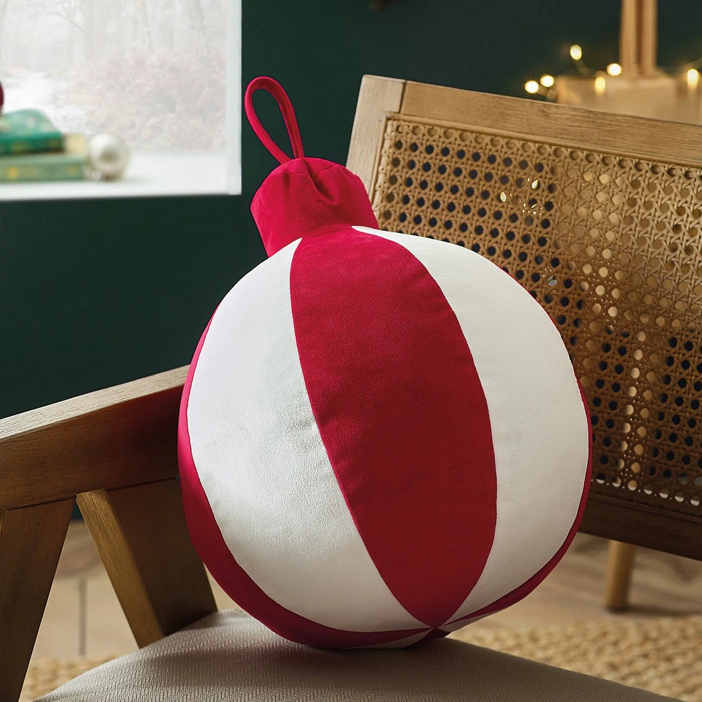 Catherine Lansfield Christmas Bauble 3D Shaped Cushion – White / Red (30x25cm)