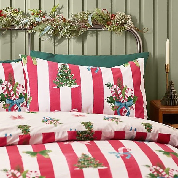 Catherine Lansfield Christmas Stripe Reversible Duvet Cover Set – Double - Image 3