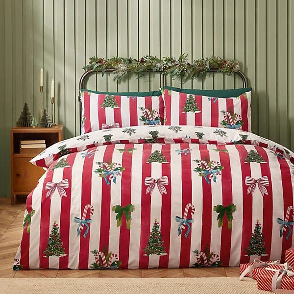Catherine Lansfield Christmas Stripe Reversible Duvet Cover Set โ Super King