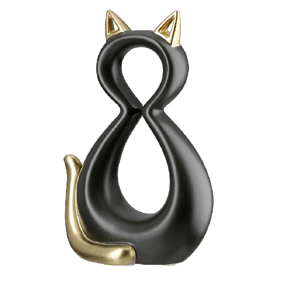 Ceramic Black Golden Cat 17cm