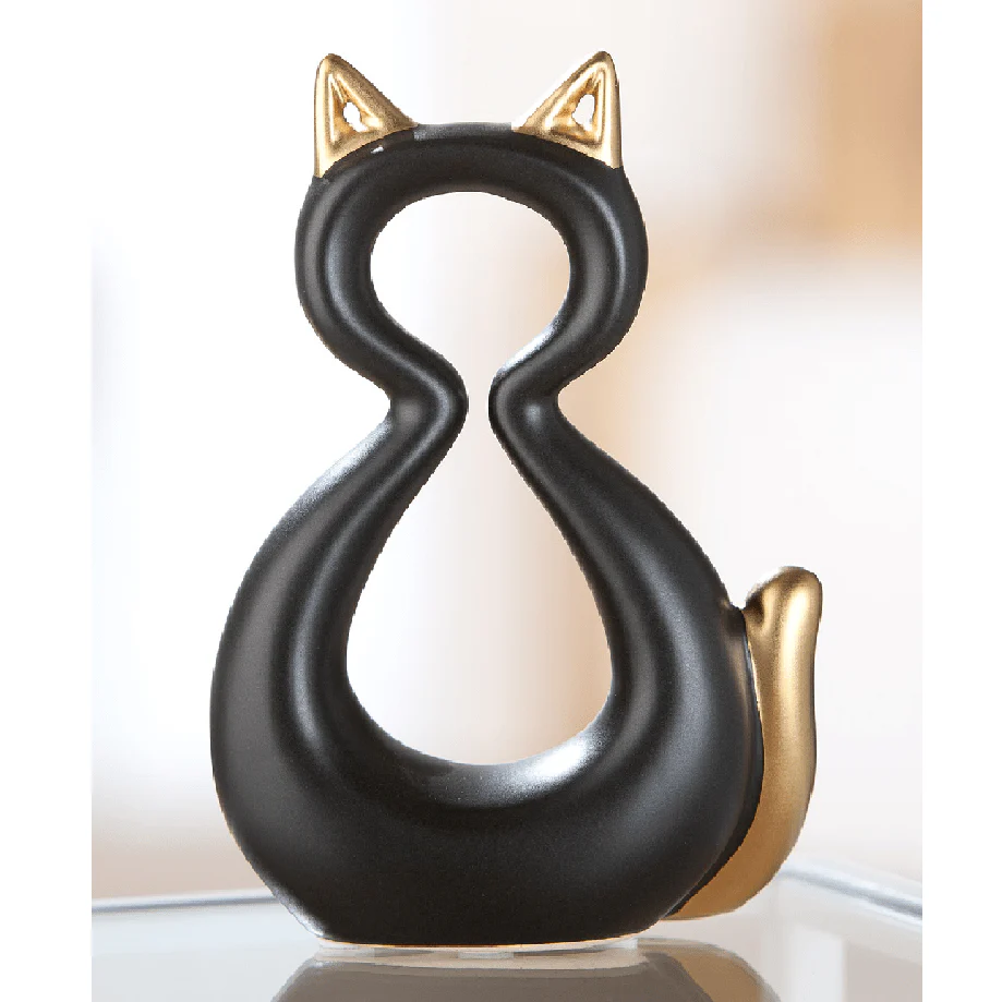 Ceramic Black Golden Cat 17cm - Image 2