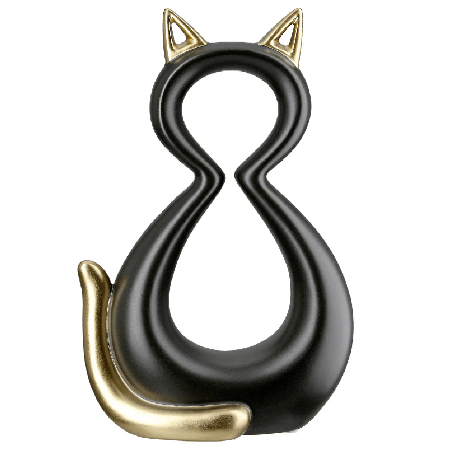 Ceramic Black Golden Cat 22cm