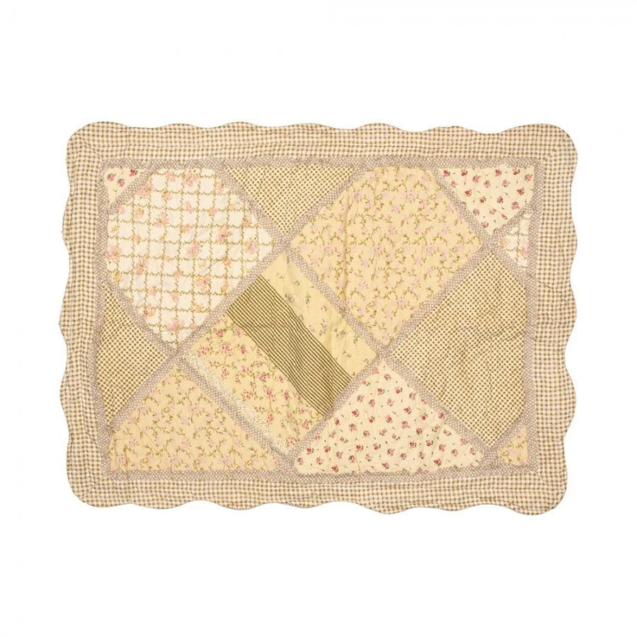 Country Cottage Patchwork Bedspread & 2 Pillowcases Set Green Beige - Image 5