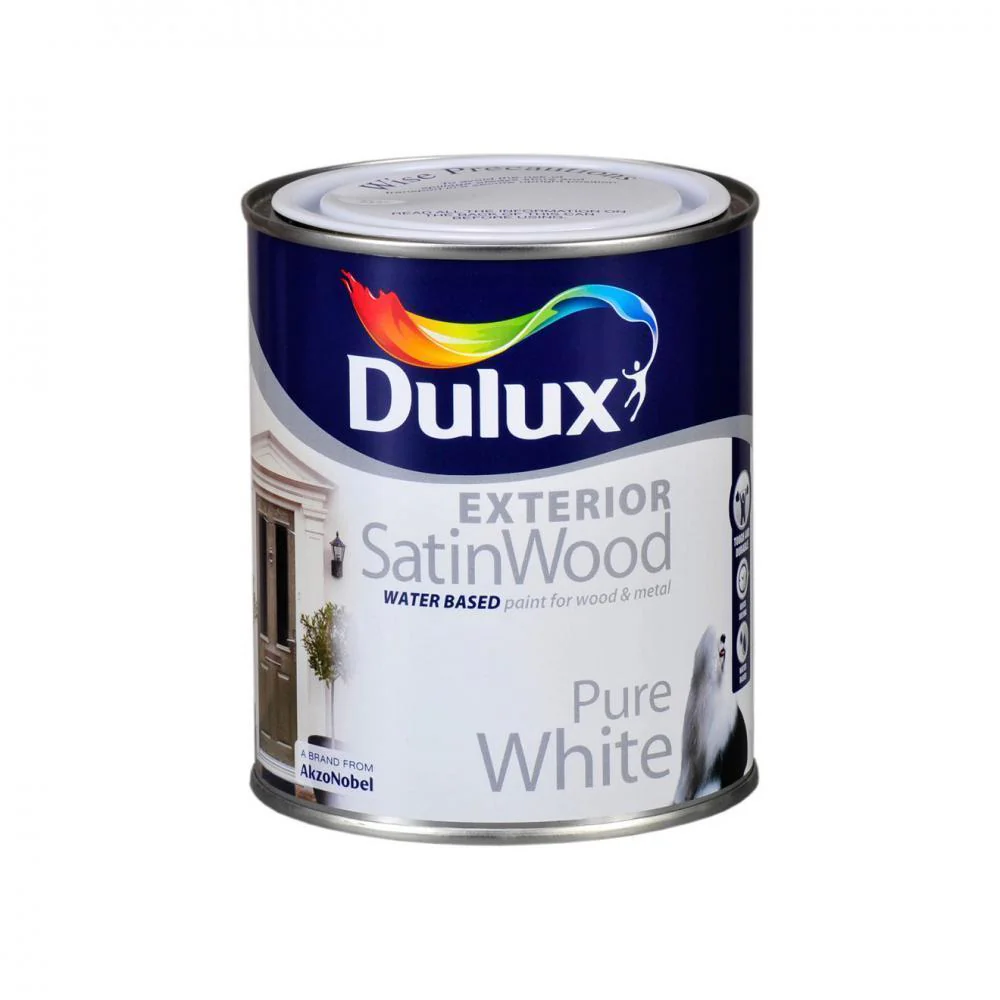 Dulux Exterior SatinWood Pure White Paint - 750ml - Image 2