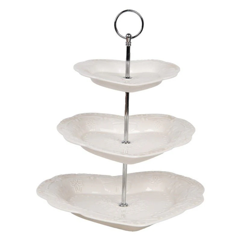 Etagere 3 Tier White Ceramic Heart-Shaped Cake Stand 26 x 31cm