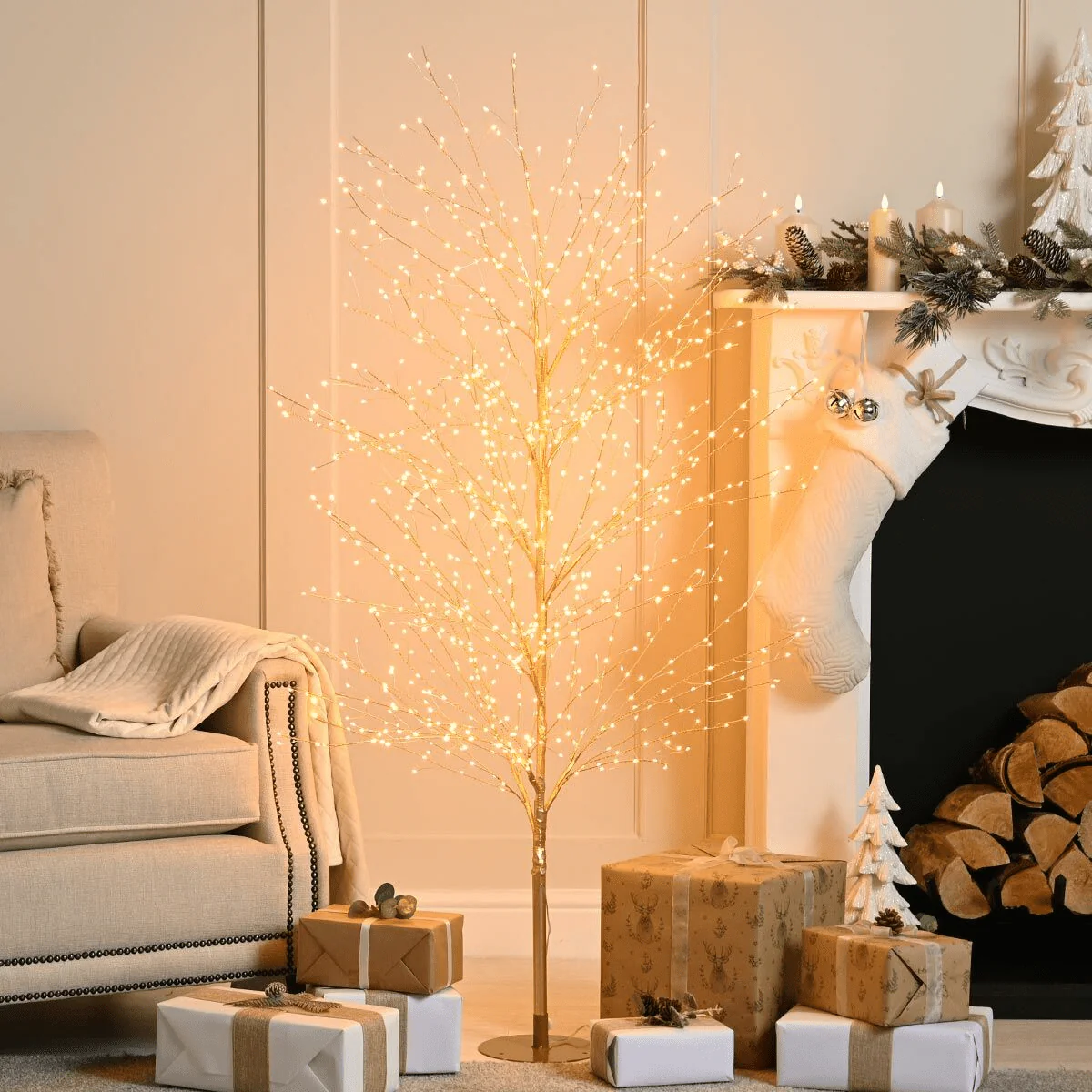 Festive Gold Dewdrop Tree with Warm White Micro LEDs 6ft (1.8m)