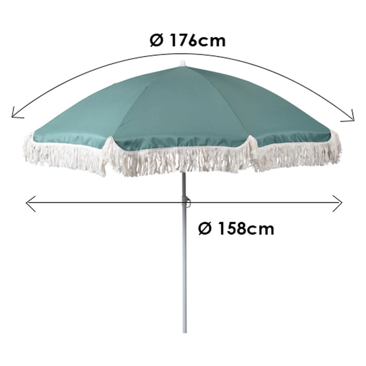 Fringed Beach Umbrella/Parasol 176cm Green - Image 2