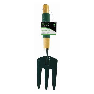 Green Blade Hand Fork With Cushion Grip Wooden Handle