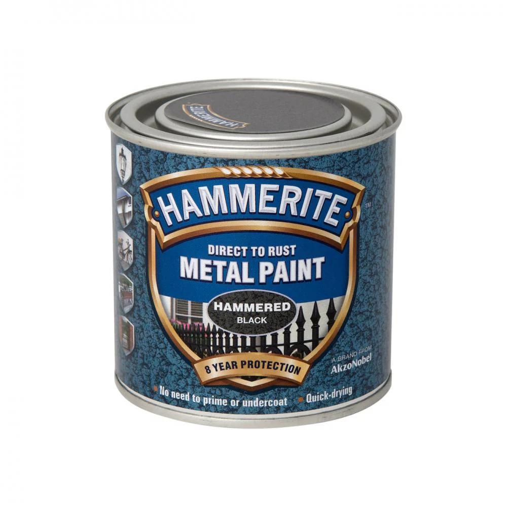Hammerite Direct to Rust Hammered Finish Metal Paint 250ml Black