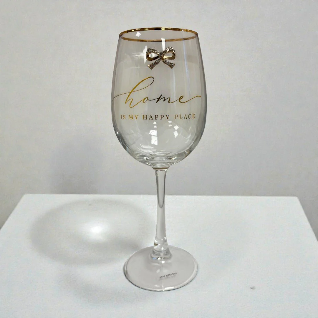 Home Wine Glass – Gold Script & Bow Detail - Image 3