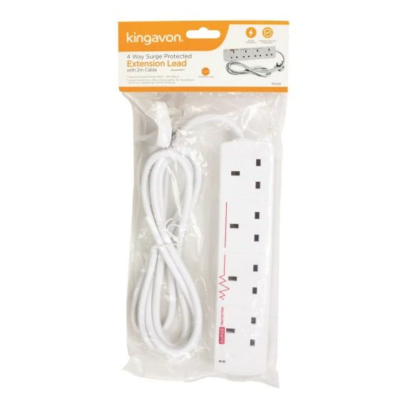 Kingavon 4 way Surge Protected Extension Lead with 2m Cable