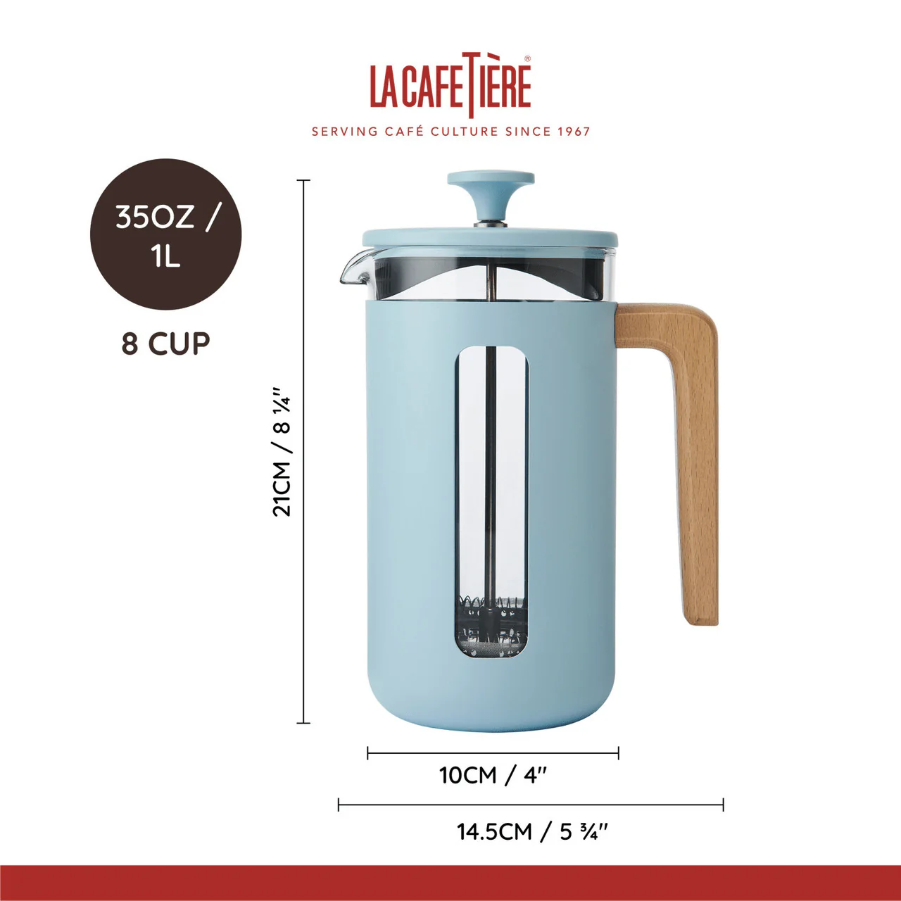 La Cafetière Pisa 8 Cup Cafetiere, Sky Blue - Image 3