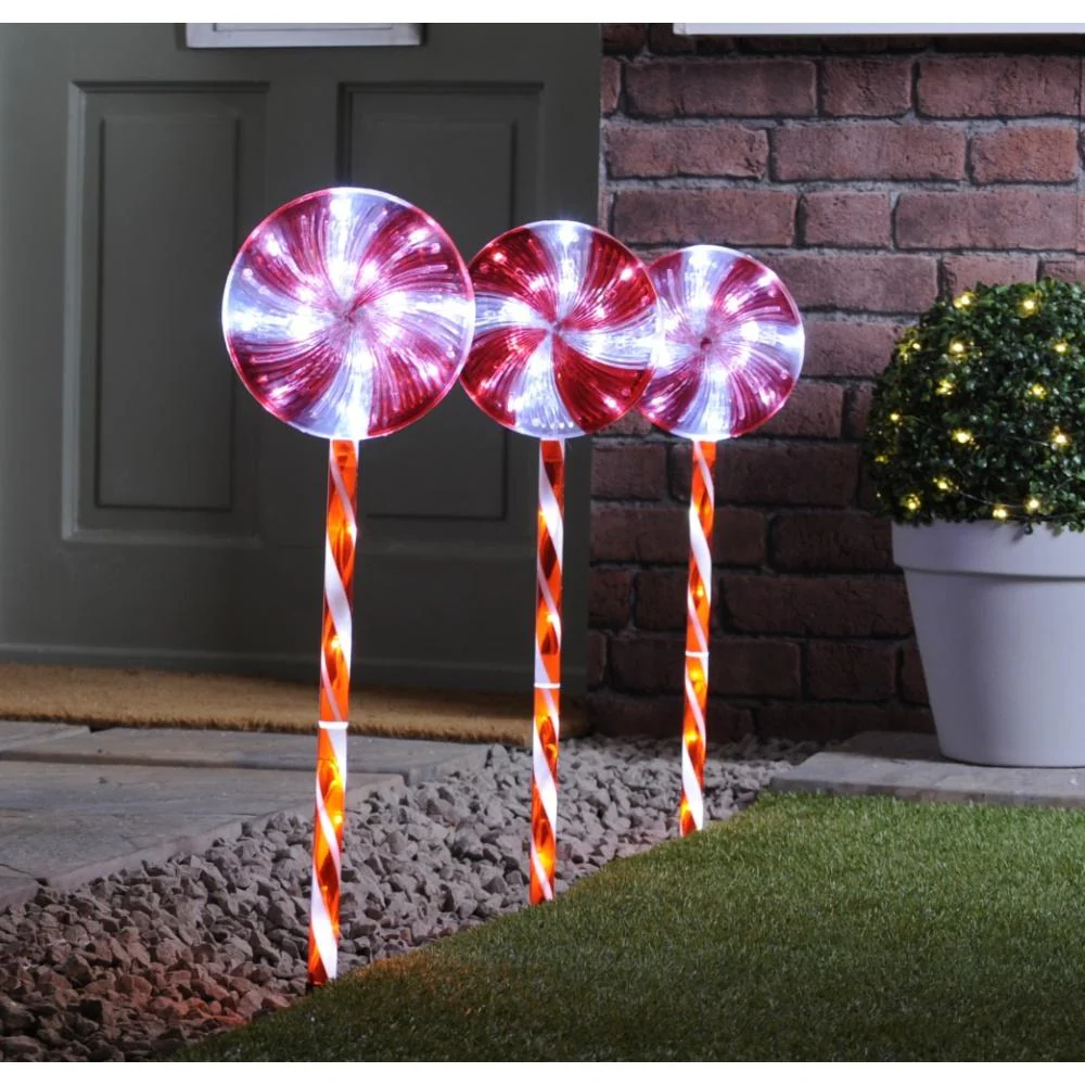 Festive LED Set of 3 Candy Pop Path Lights - 60cm P051914