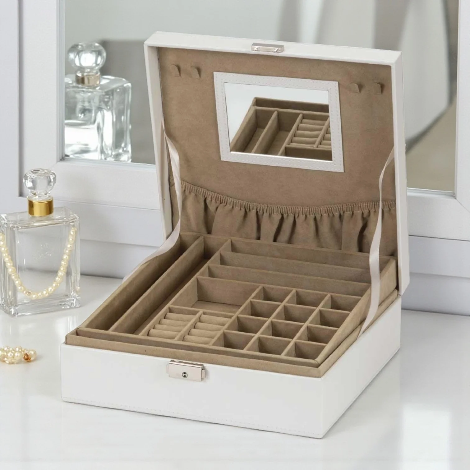 Lisa Metallic Sheen Jewellery Box – Light Ivory - Image 2