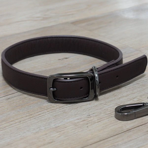 Luxe Leather - Jet - L WalkAbout Dog Collar (45cm-53cm)