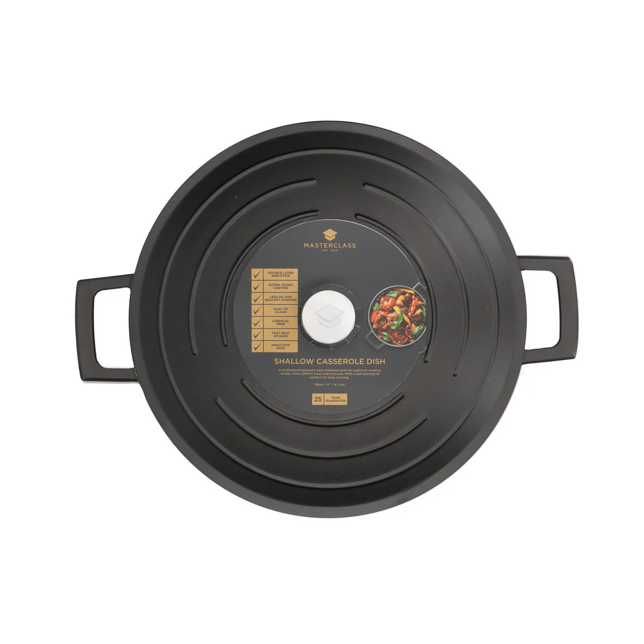MasterClass Cast Aluminium Shallow Casserole Dish, 4L, Black - Image 2