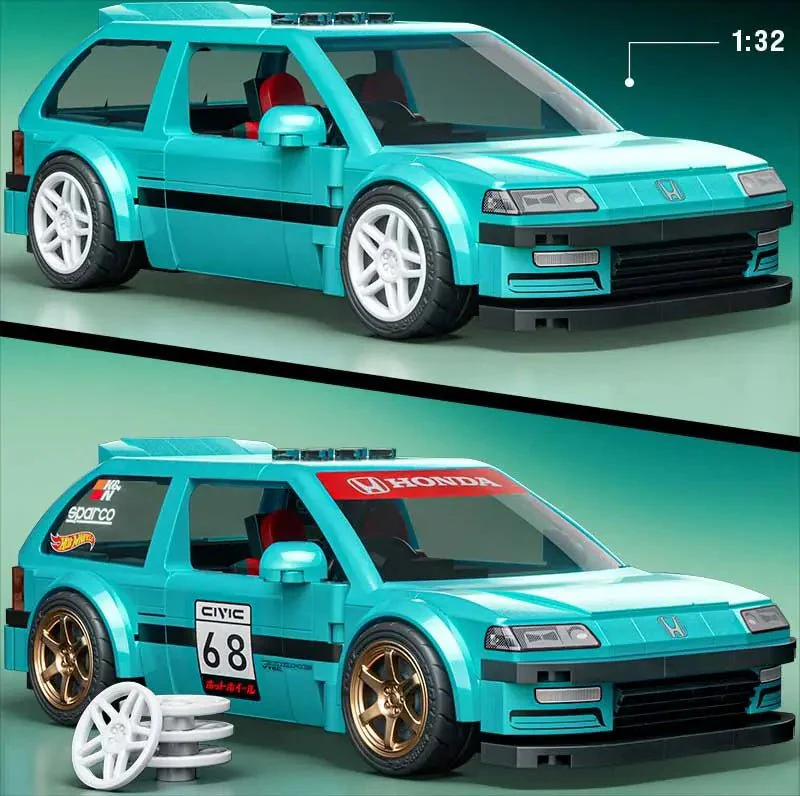 Mattel Brick Shop Hot Wheels Speed: Custom 90 Honda Civic EF - Image 3
