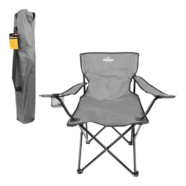 Milestone Folding Leisure Chair With Cup Holder - Grey