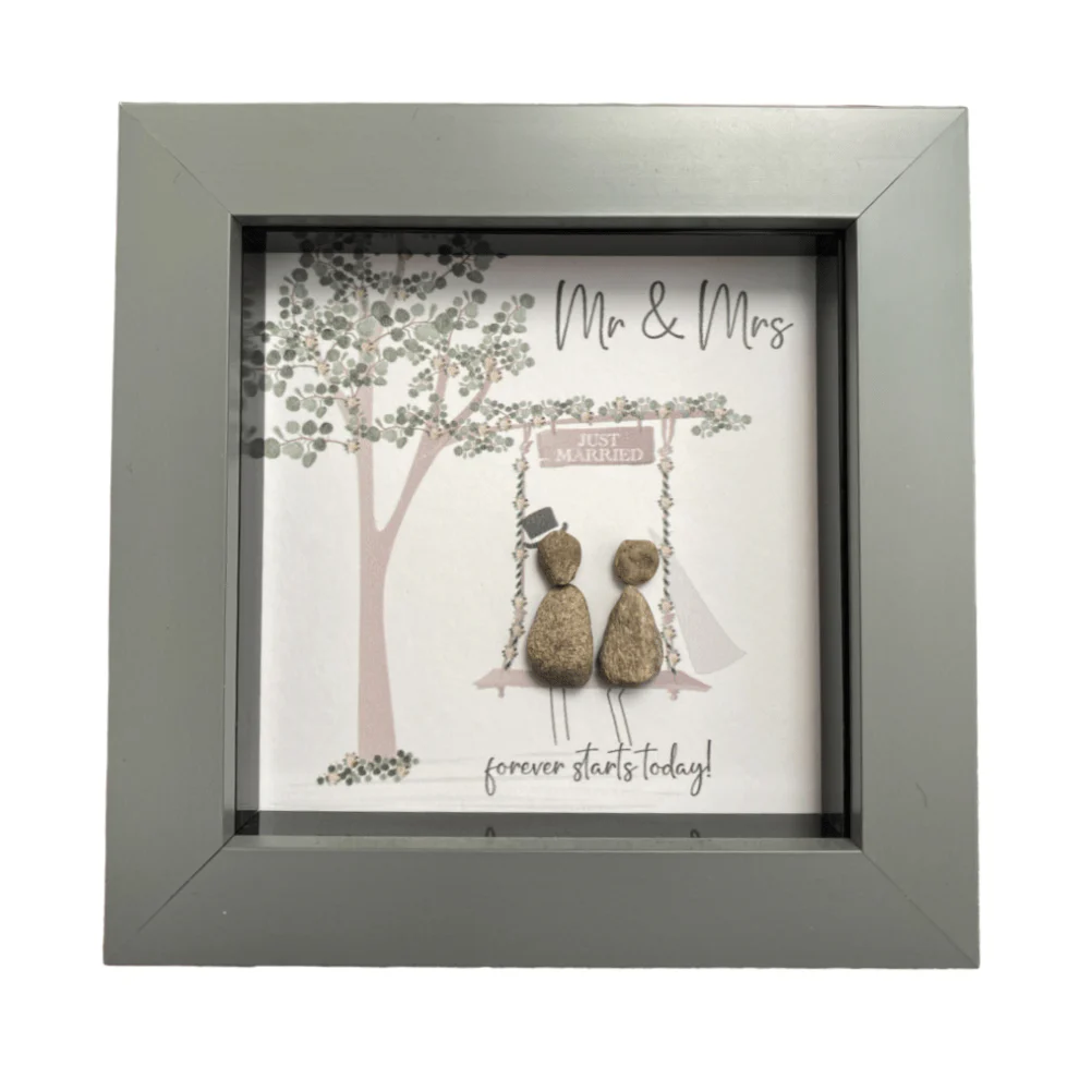 Mini Pebble Art Mr & Mrs, Forever Starts Today - Grey