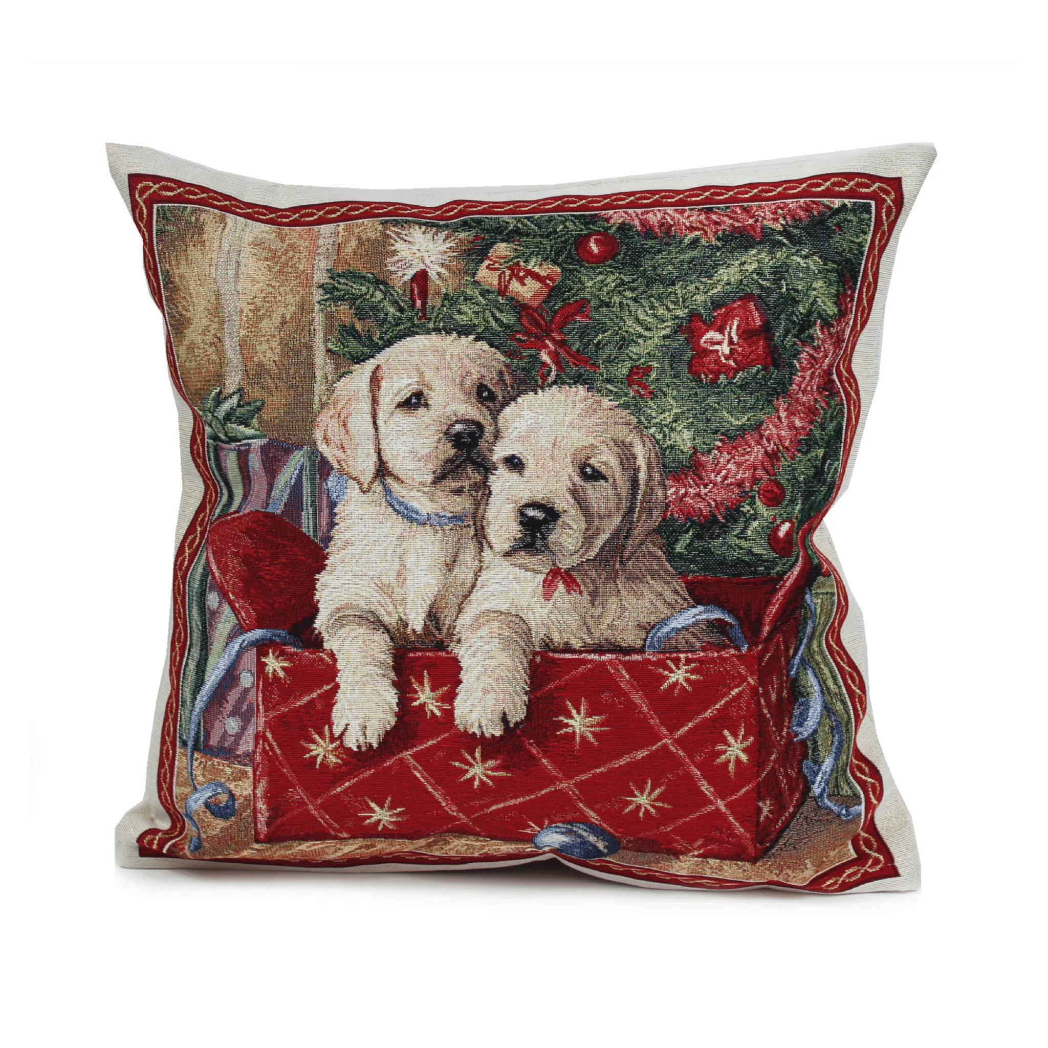 Peggy Wilkins Festive Pups Tapestry Christmas Cushion 45x45cm