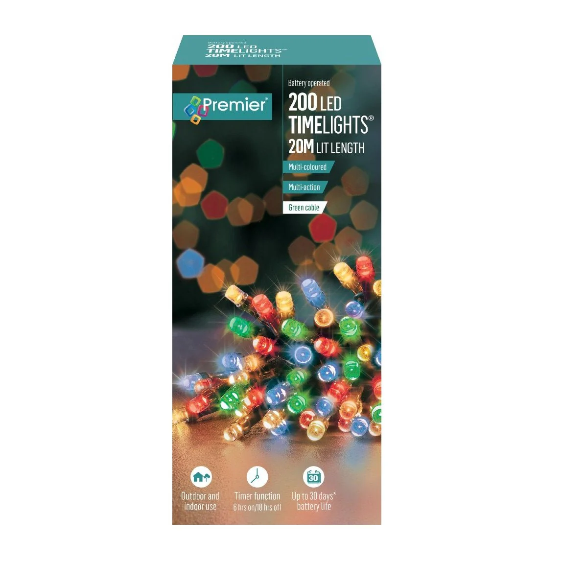 Premier 200 Battery Operated LED Timelights β Multi-Coloured, Multi-Action