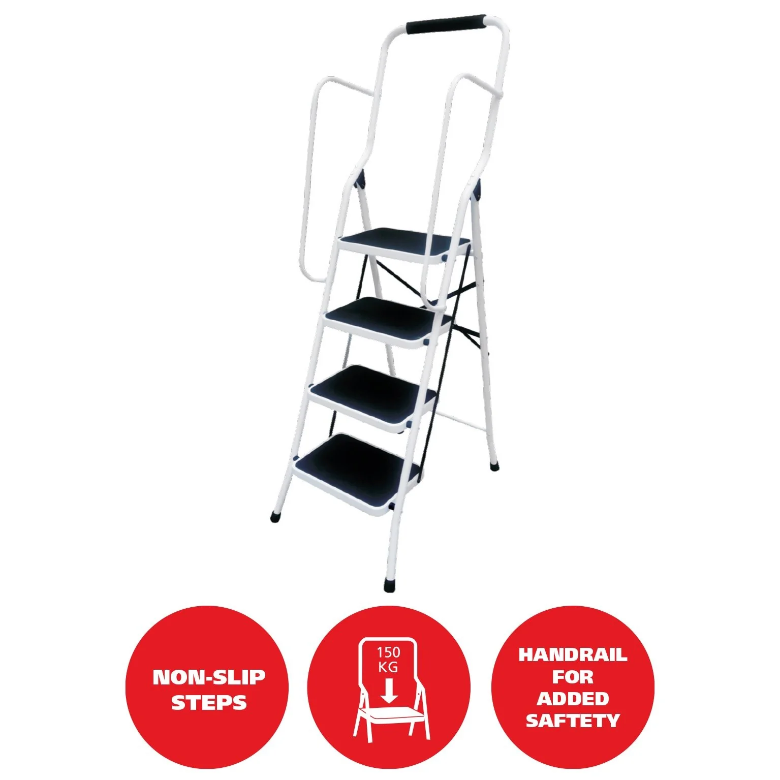 ProPlus 4 Tread Step Stool with Handrail White - Image 2